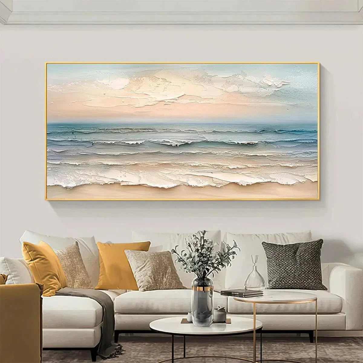 COASTAL SERENITY: Textured Seascape Painting, Impasto Waves | rolled canvas, ready for custom framing