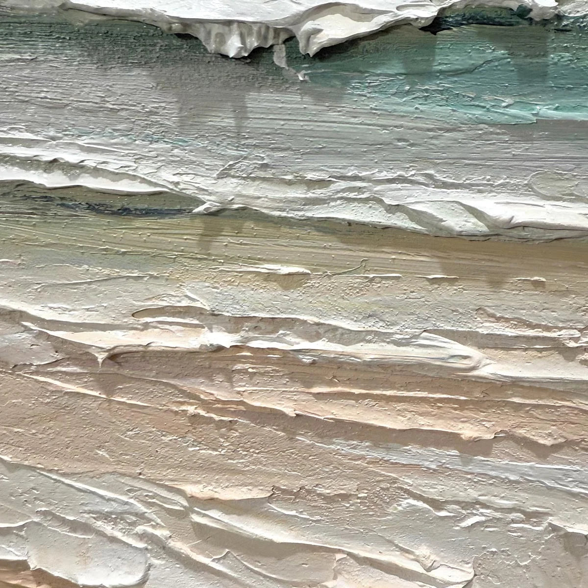 COASTAL SERENITY: Textured Seascape Painting, Impasto Waves | black frame version on white wall