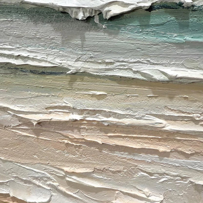 COASTAL SERENITY: Textured Seascape Painting, Impasto Waves | black frame version on white wall