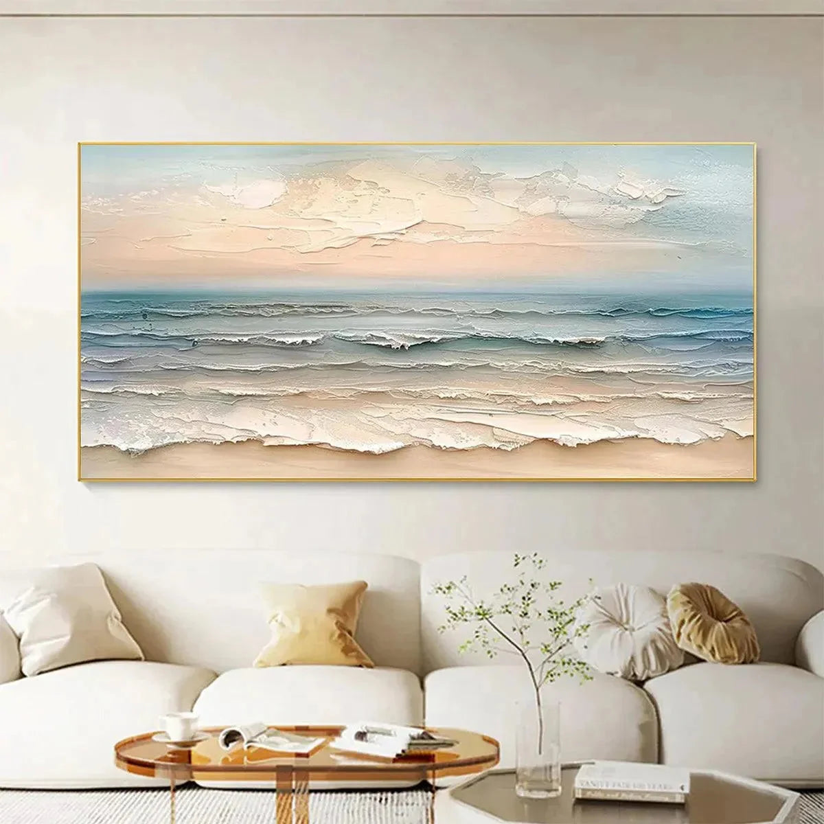COASTAL SERENITY: Textured Seascape Painting, Impasto Waves | blue palette, original bedroom art
