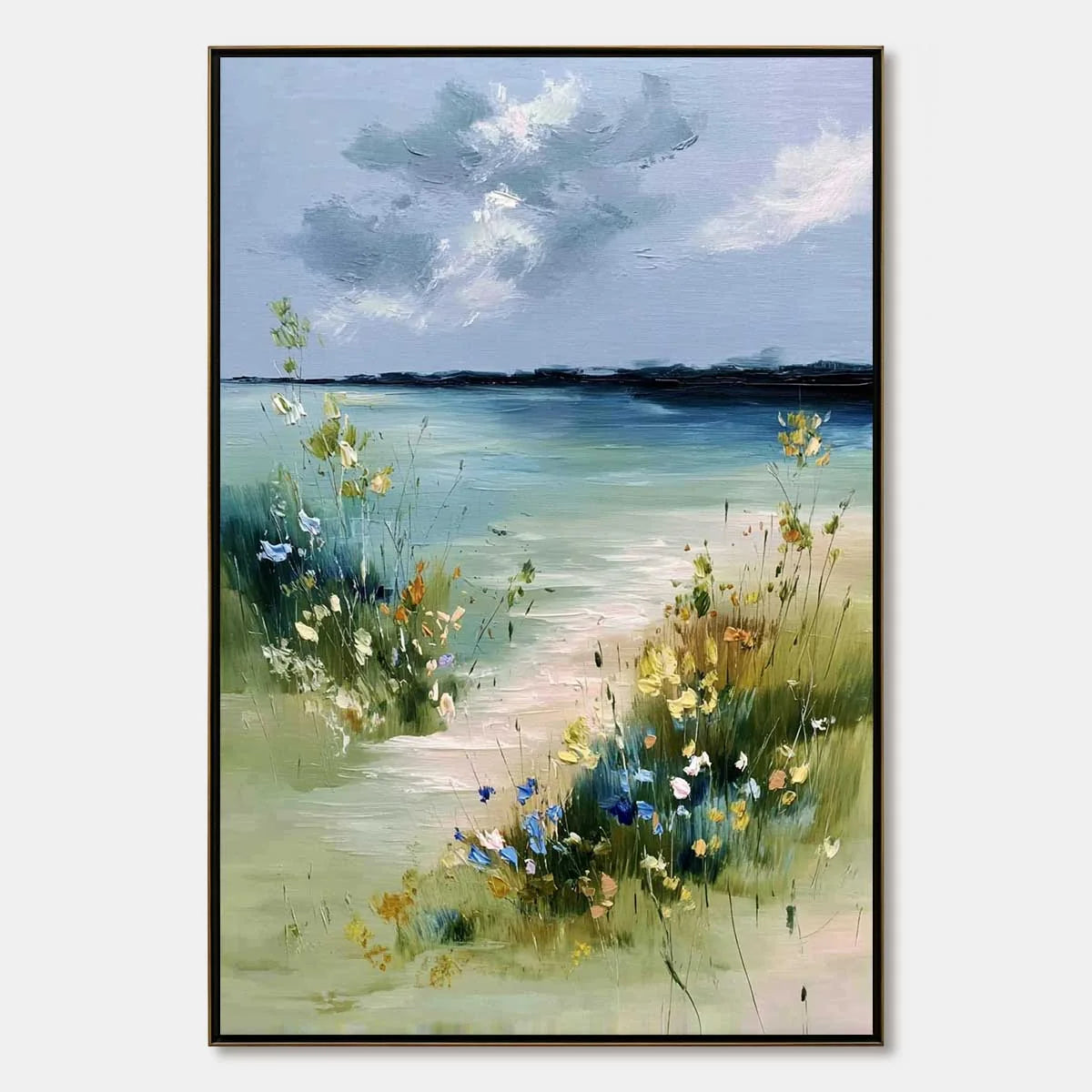 COASTAL SERENITY: Textured Vertical Seascape Painting with Waves | hanging in living room, textured wall art