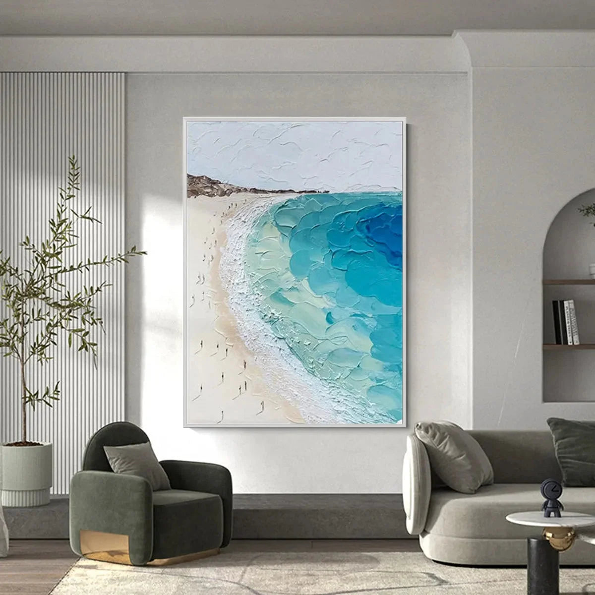 COASTAL SERENITY: Vertical Impasto Beach Scene Oil Painting | Abstract closeup, raised brushwork detail