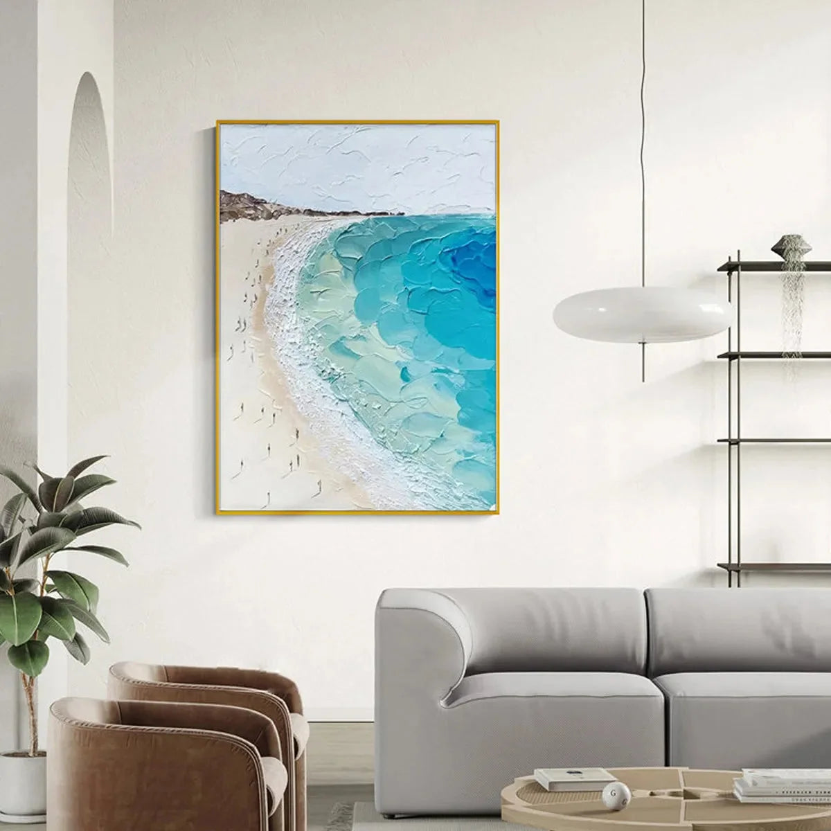 COASTAL SERENITY: Vertical Impasto Beach Scene Oil Painting | rolled canvas, ready for custom framing