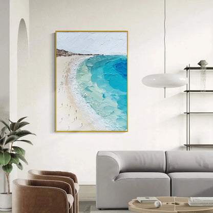 COASTAL SERENITY: Vertical Impasto Beach Scene Oil Painting | rolled canvas, ready for custom framing