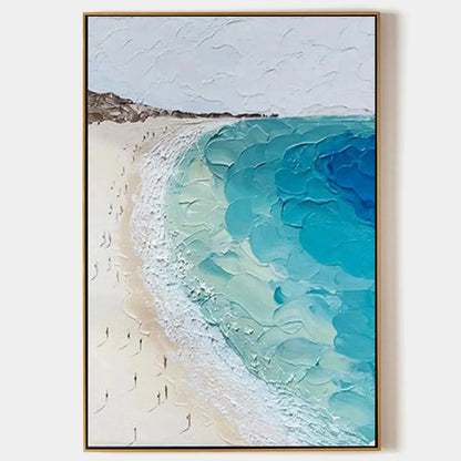 COASTAL SERENITY: Vertical Impasto Beach Scene Oil Painting | hanging in COASTAL SERENITY: Vertical Impasto Beach Scene Oil Painting featuring layered textured brushwork in refined tones; abstract ...
