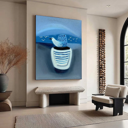 COASTAL SOLITUDE: Textured Minimalist Seascape Painting of Coastal Contemplation | beige palette, original Hand-painted on premium stretched canvas using artist-grade oils; rich layered surface com...