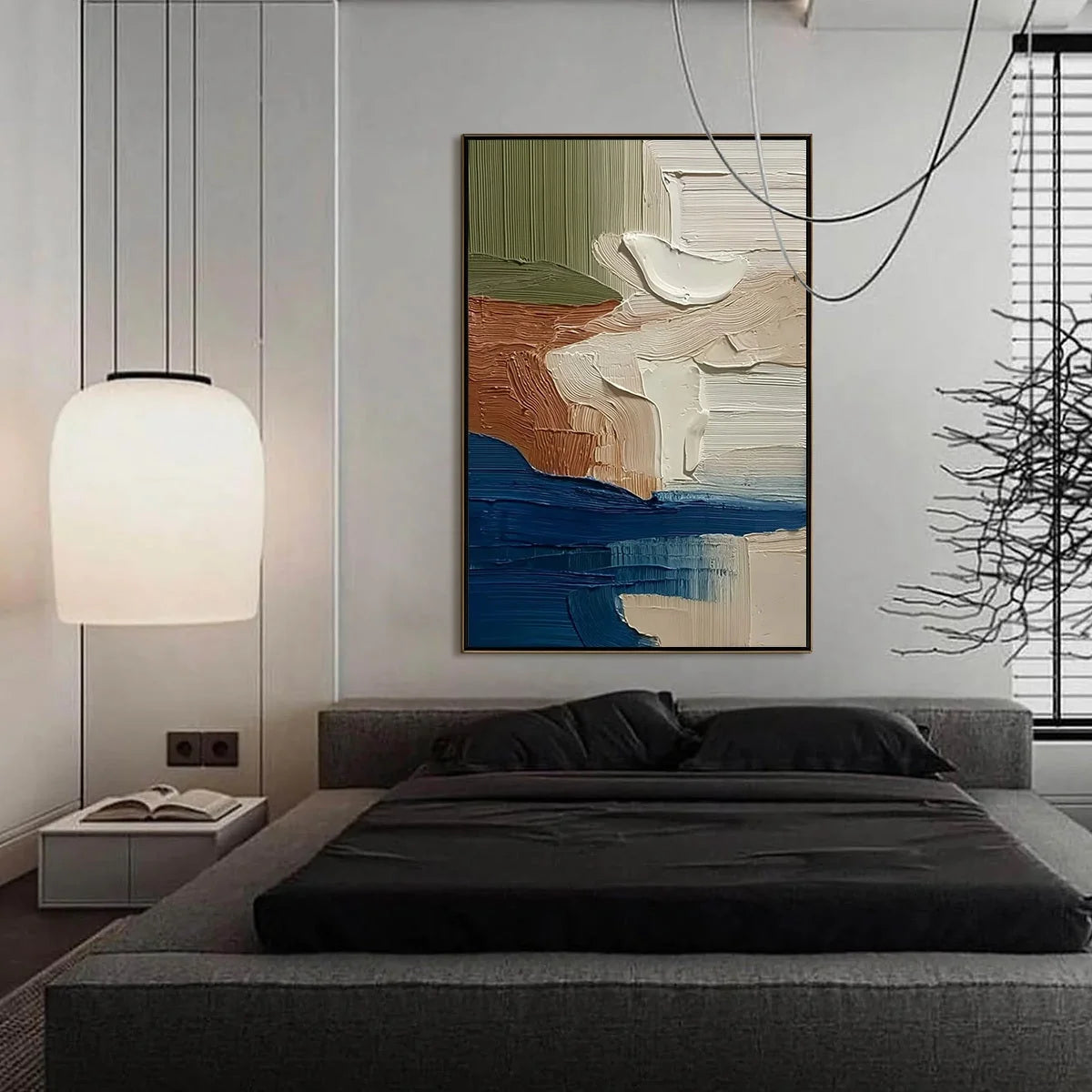 COASTAL STRATA: Textured Wabi Sabi Abstract Seascape Painting | gold frame stretched on neutral wall