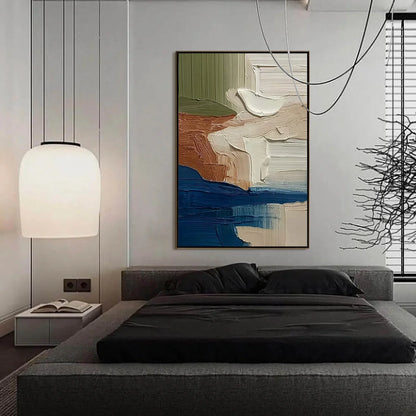 COASTAL STRATA: Textured Wabi Sabi Abstract Seascape Painting | gold frame stretched on neutral wall