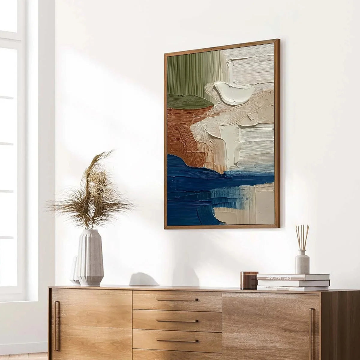 COASTAL STRATA: Textured Wabi Sabi Abstract Seascape Painting | beige palette, original Hand-painted on premium stretched canvas using artist-grade oils; rich layered surface combines smooth gradie...
