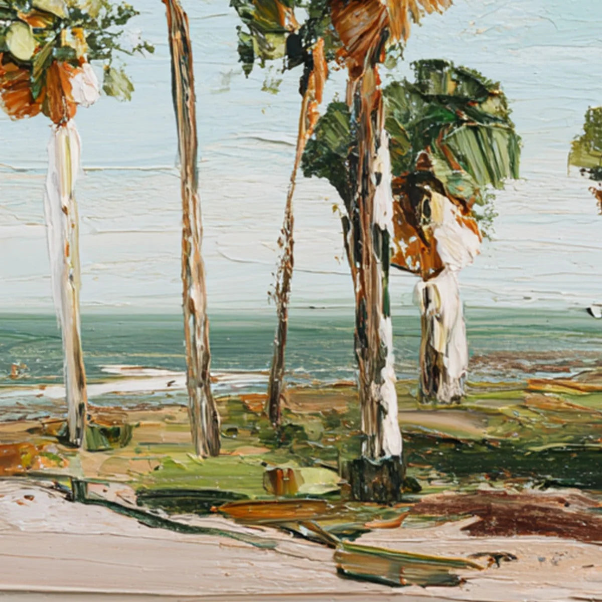 COASTAL TEXTURES: Impasto Palette Knife Palm Tree Painting | rectangular format, hand-painted canvas edge