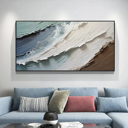 COASTAL TEXTURES: Panoramic Abstract Seascape, Impasto, Palette Knife | Abstract closeup, raised brushwork detail