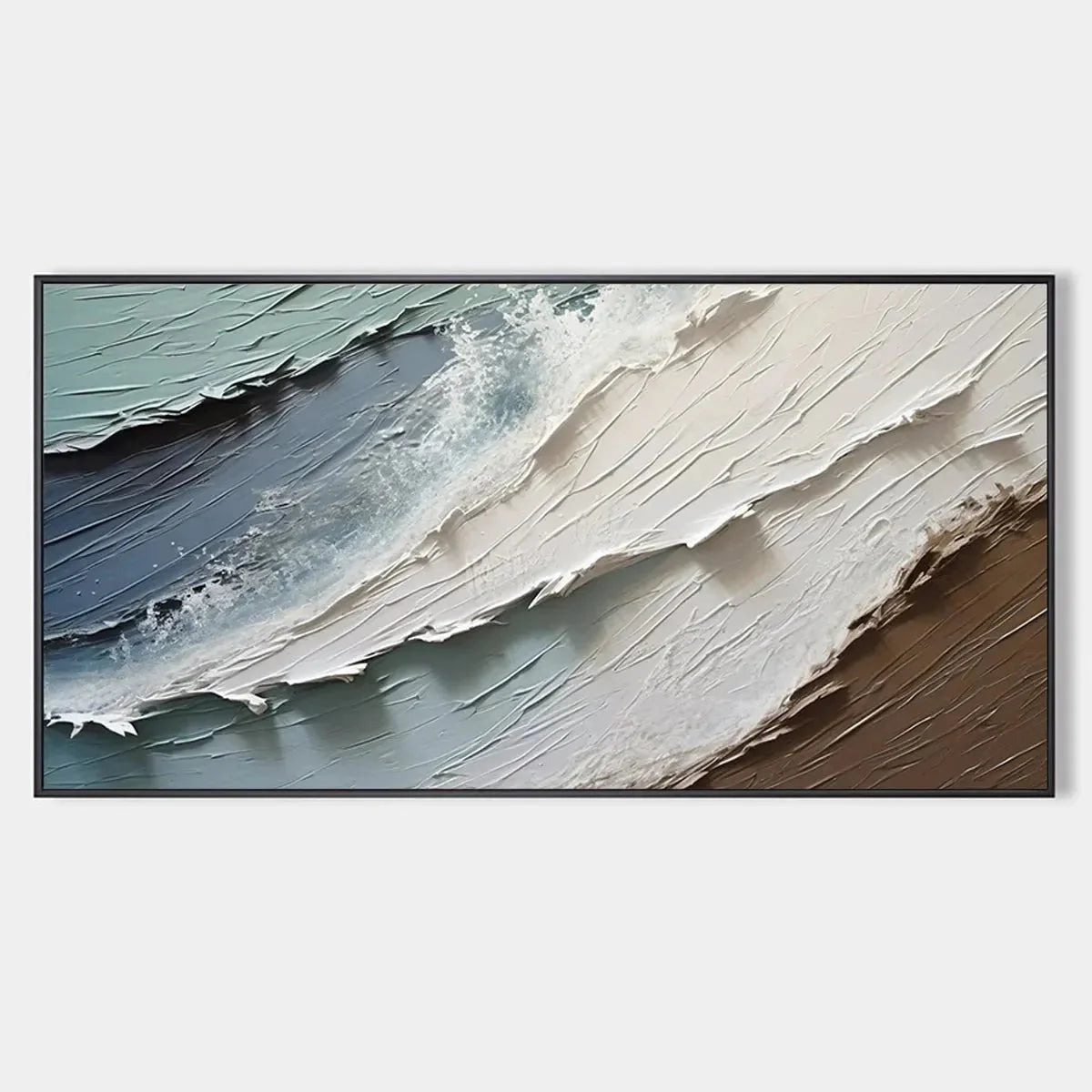 COASTAL TEXTURES: Panoramic Abstract Seascape, Impasto, Palette Knife | hanging in COASTAL TEXTURES: Panoramic Abstract Seascape, Impasto, Palette Knife featuring layered textured brushwork in refi...