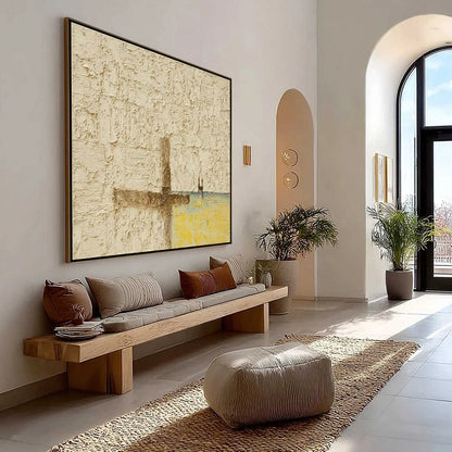 COASTAL VESPERS: Textured Wabi Sabi Abstract Beach Painting | wabi sabi mood, soft natural light studio shot