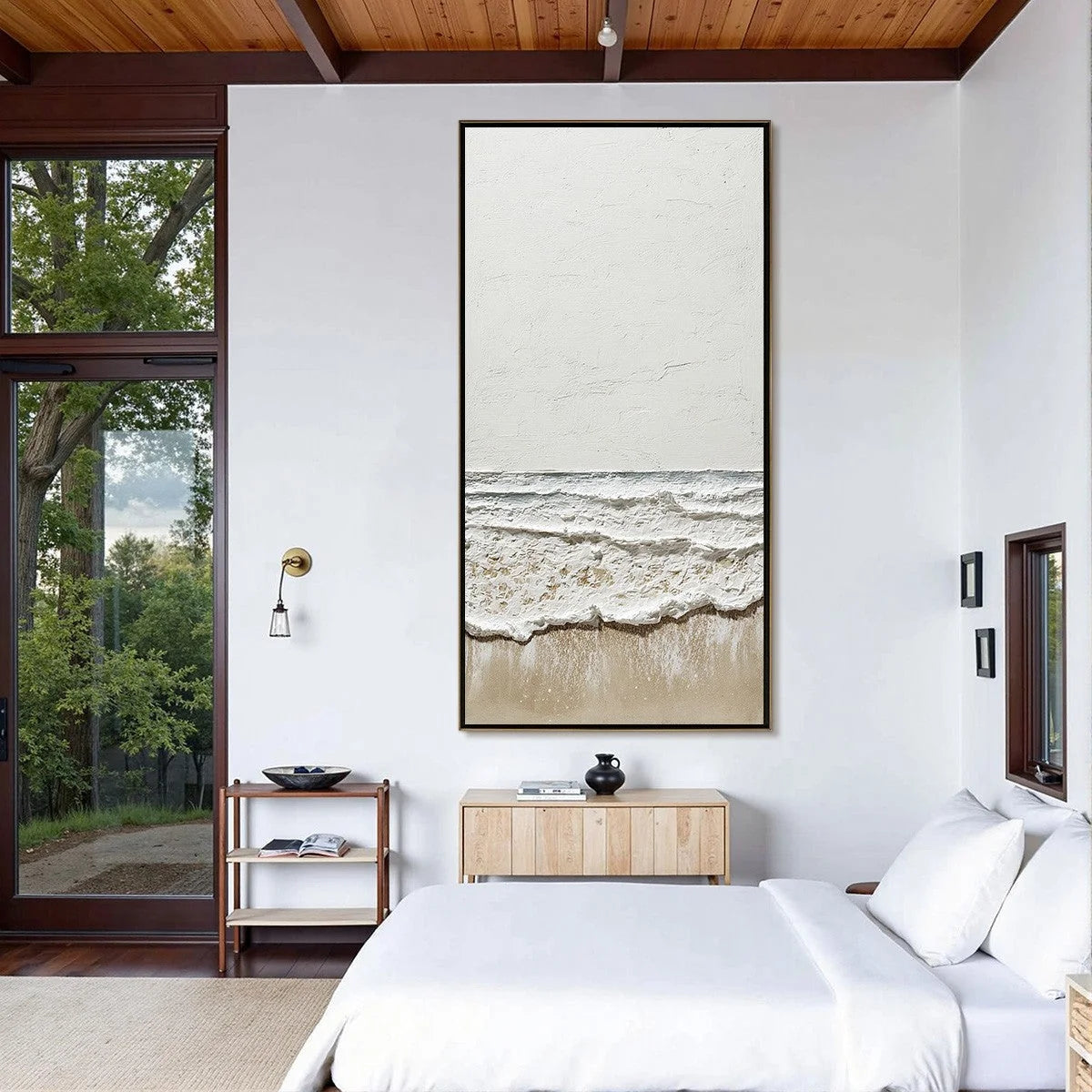 COASTAL WHISPER: Textured Minimalist Wabi Sabi Beach | gold frame stretched on neutral wall