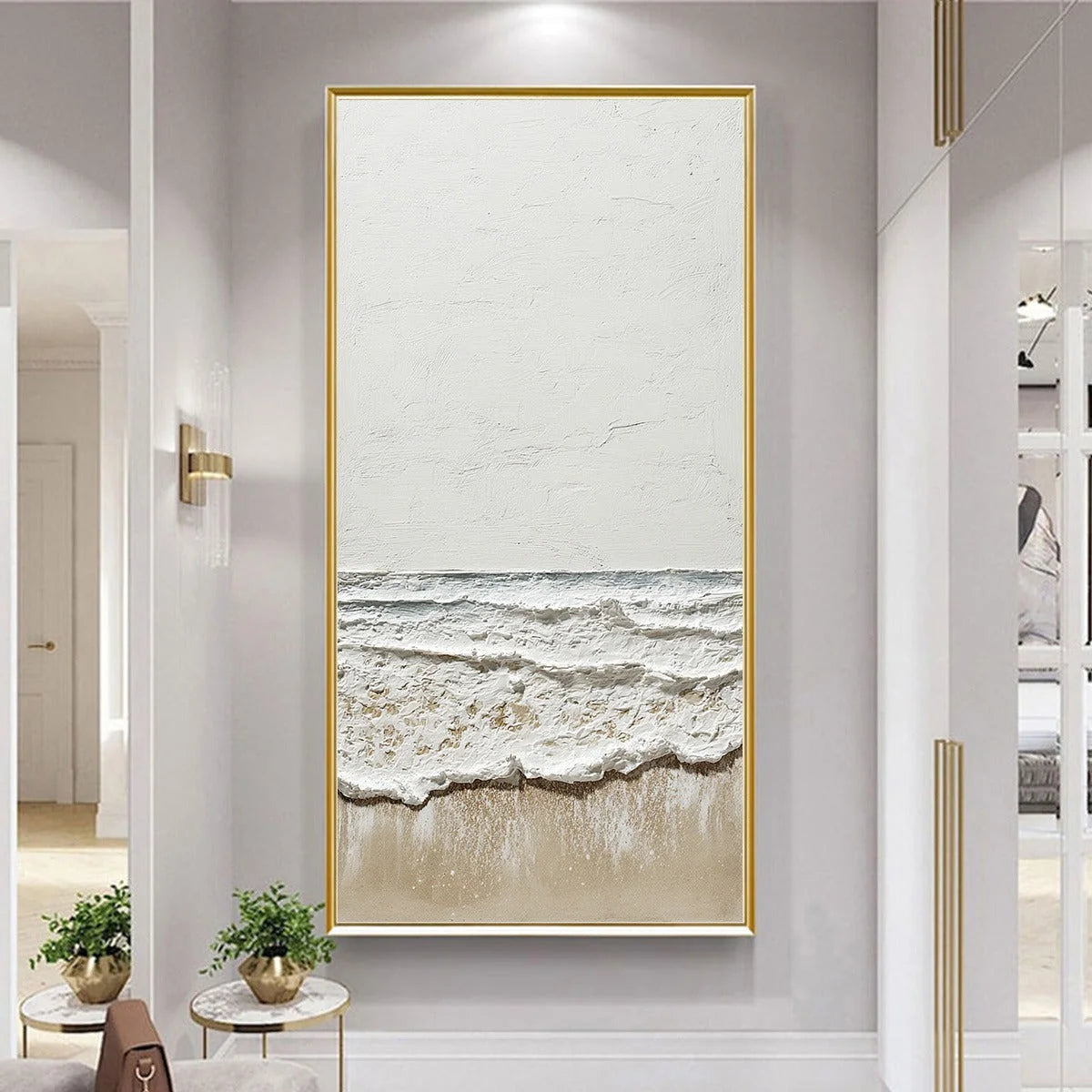 COASTAL WHISPER: Textured Minimalist Wabi Sabi Beach | black frame version on white wall