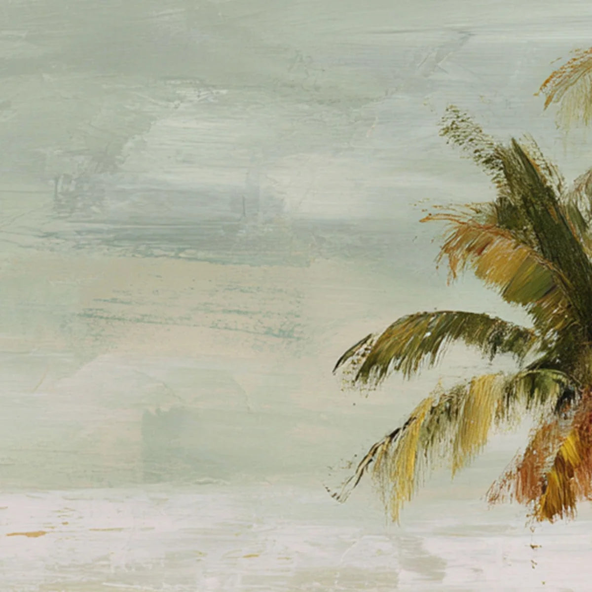 COASTAL WHISPER: Wabi Sabi Palm Tree Beach and Sea | rolled canvas, ready for custom framing
