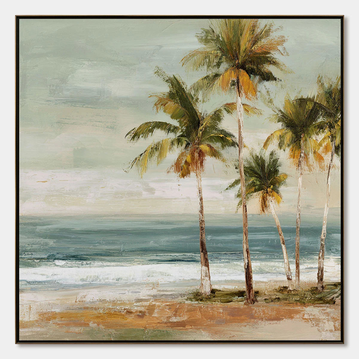 COASTAL WHISPER: Wabi Sabi Palm Tree Beach and Sea | hanging in living room, wabi sabi wall art