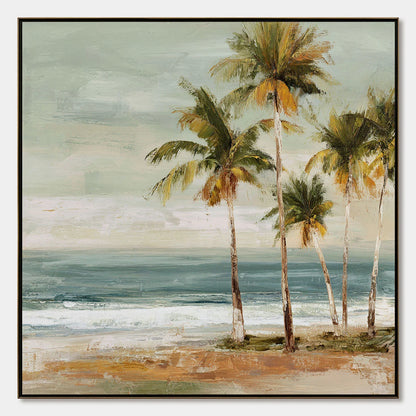 COASTAL WHISPER: Wabi Sabi Palm Tree Beach and Sea | hanging in living room, wabi sabi wall art