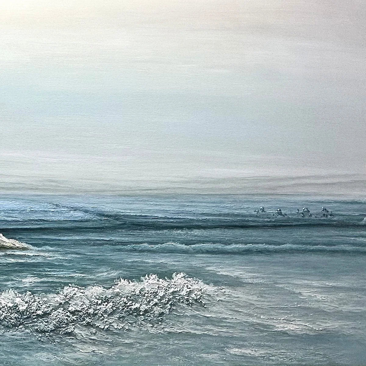 COASTAL WHISPERS: Tranquil Beach Landscape Oil Painting | rectangular format, hand-painted canvas edge
