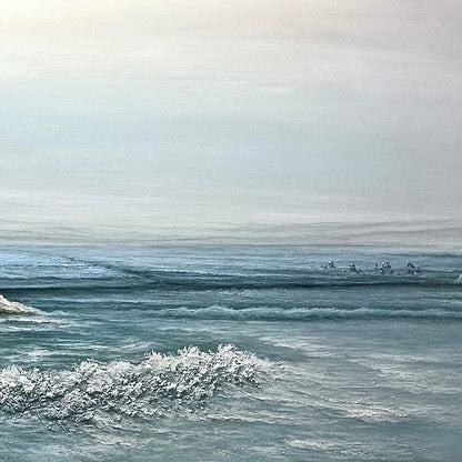 COASTAL WHISPERS: Tranquil Beach Landscape Oil Painting | rectangular format, hand-painted canvas edge