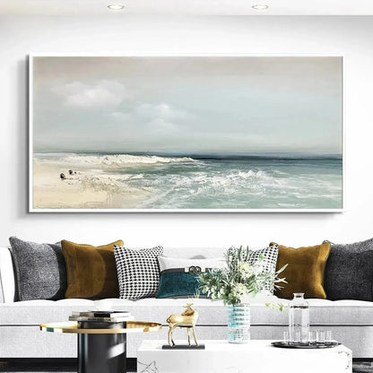 COASTAL WHISPERS: Tranquil Beach Landscape Oil Painting | rolled canvas, ready for custom framing