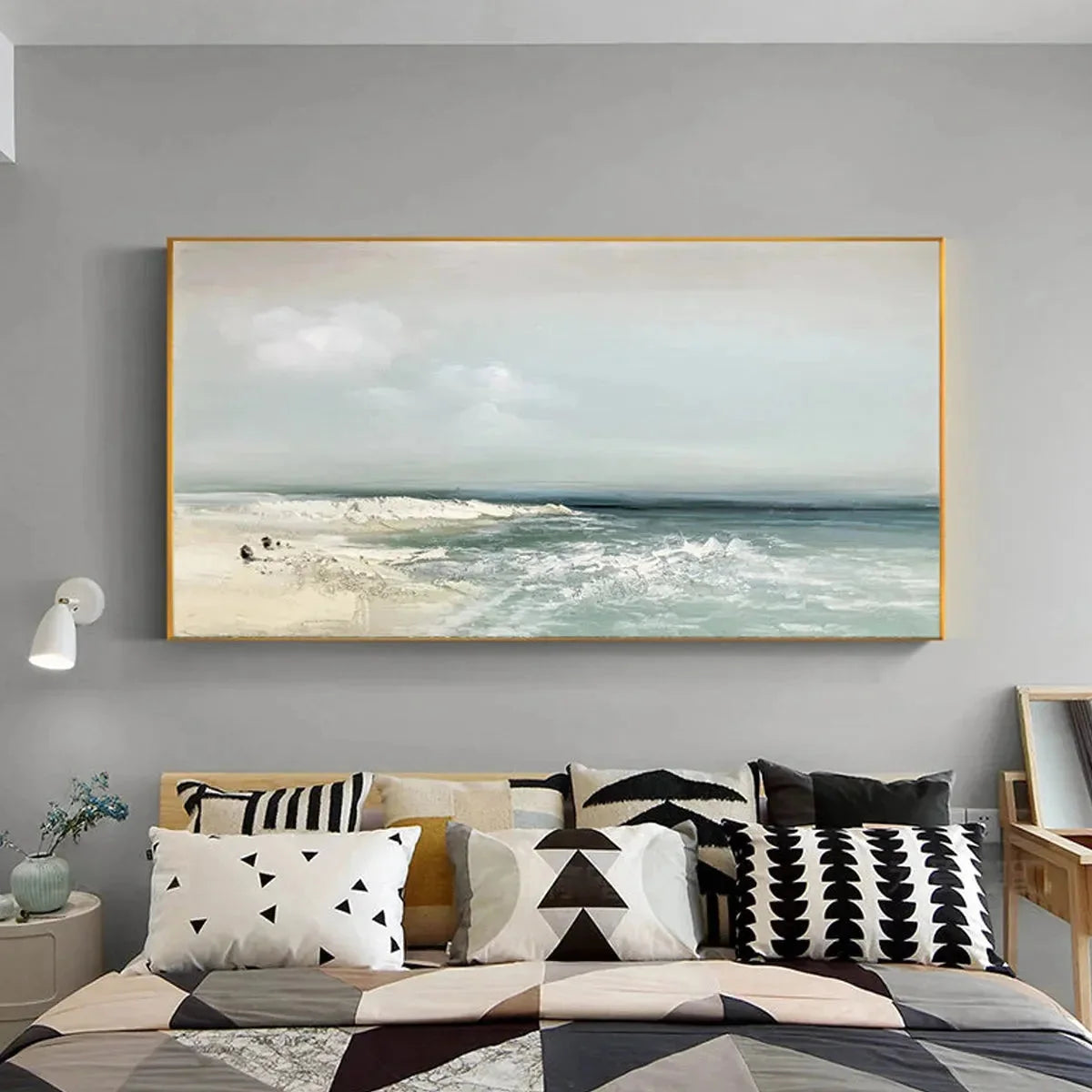 COASTAL WHISPERS: Tranquil Beach Landscape Oil Painting | textured mood, soft natural light studio shot
