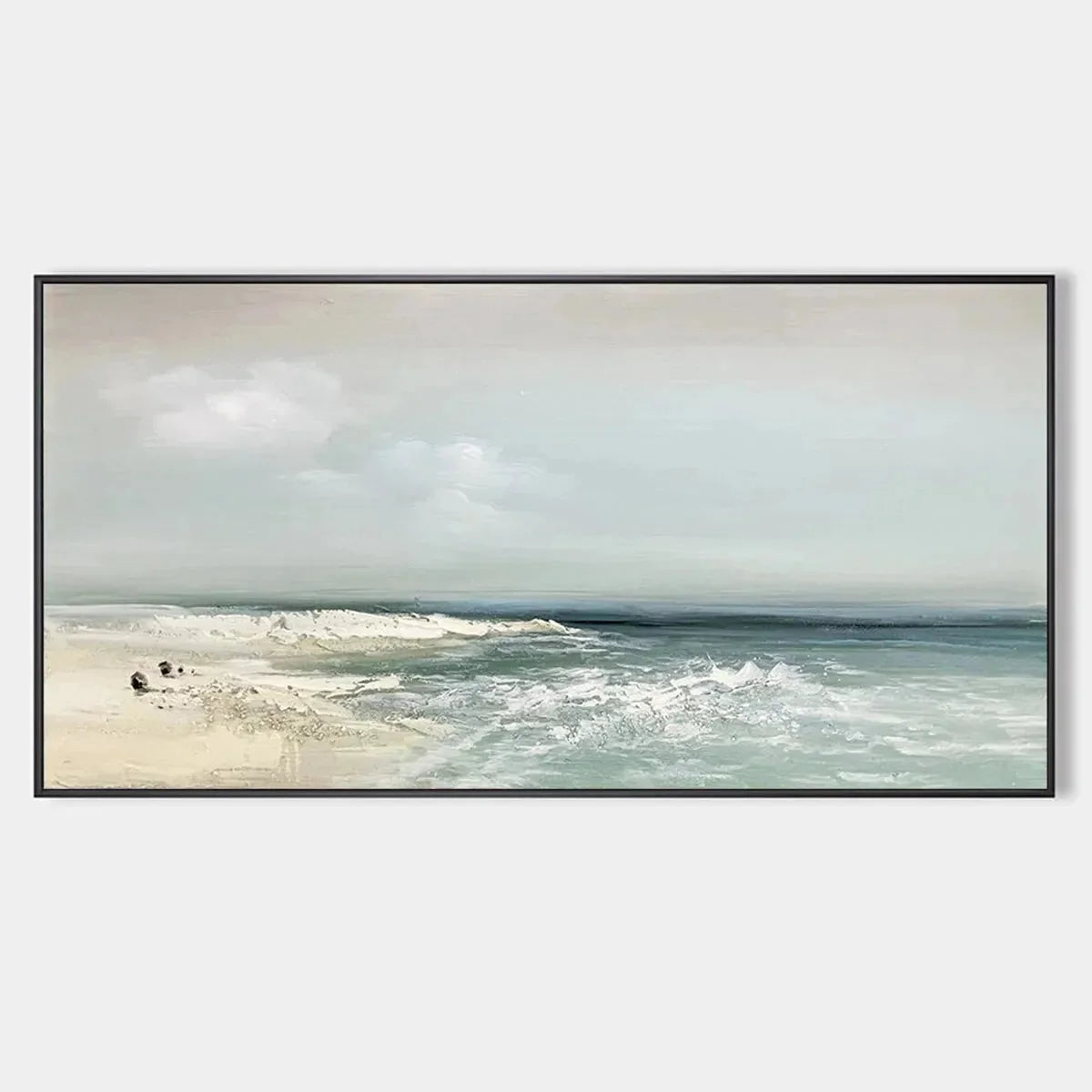COASTAL WHISPERS: Tranquil Beach Landscape Oil Painting | hanging in living room, textured wall art