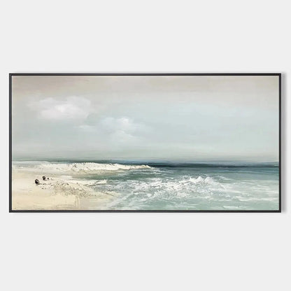 COASTAL WHISPERS: Tranquil Beach Landscape Oil Painting | hanging in living room, textured wall art