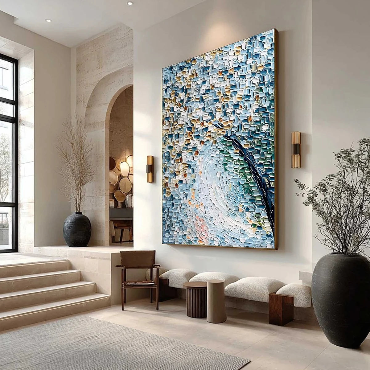 COBBLESTONE BLOSSOM: Heavily Textured Abstract Tree Painting | heavily textured mood, soft natural light studio shot