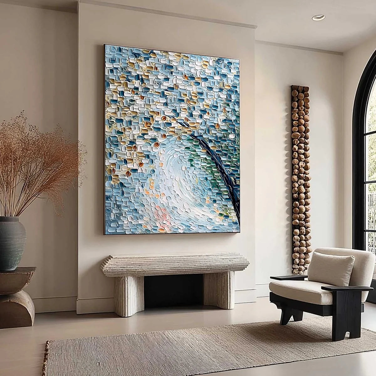 COBBLESTONE BLOSSOM: Heavily Textured Abstract Tree Painting | floral palette, original bedroom art
