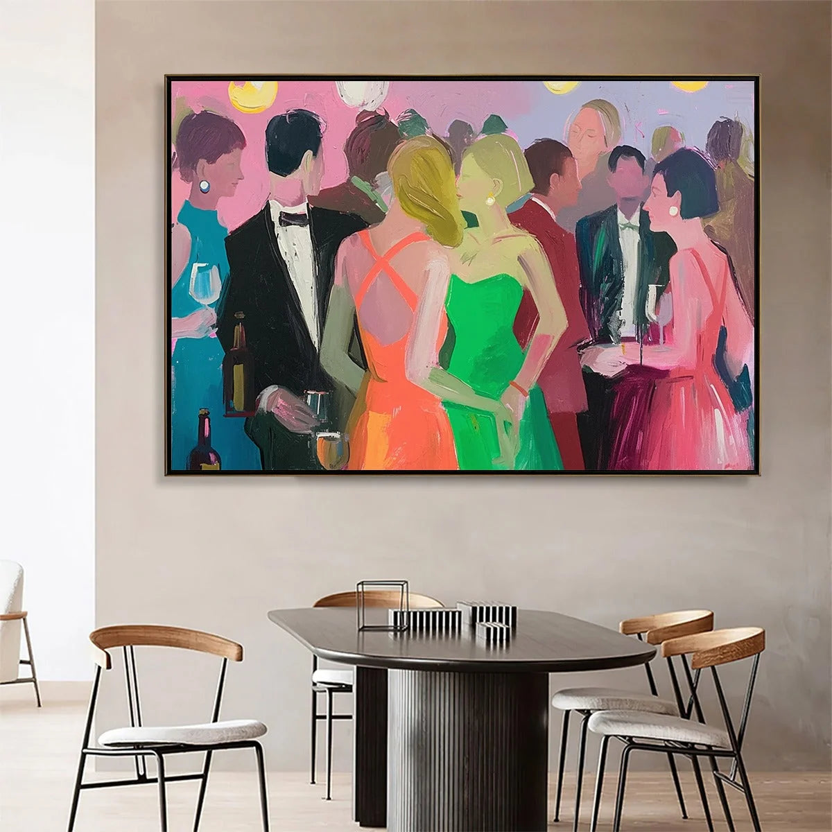 COCKTAIL HOUR: Figurative Oil Painting, Social Scene | textured closeup, raised brushwork detail