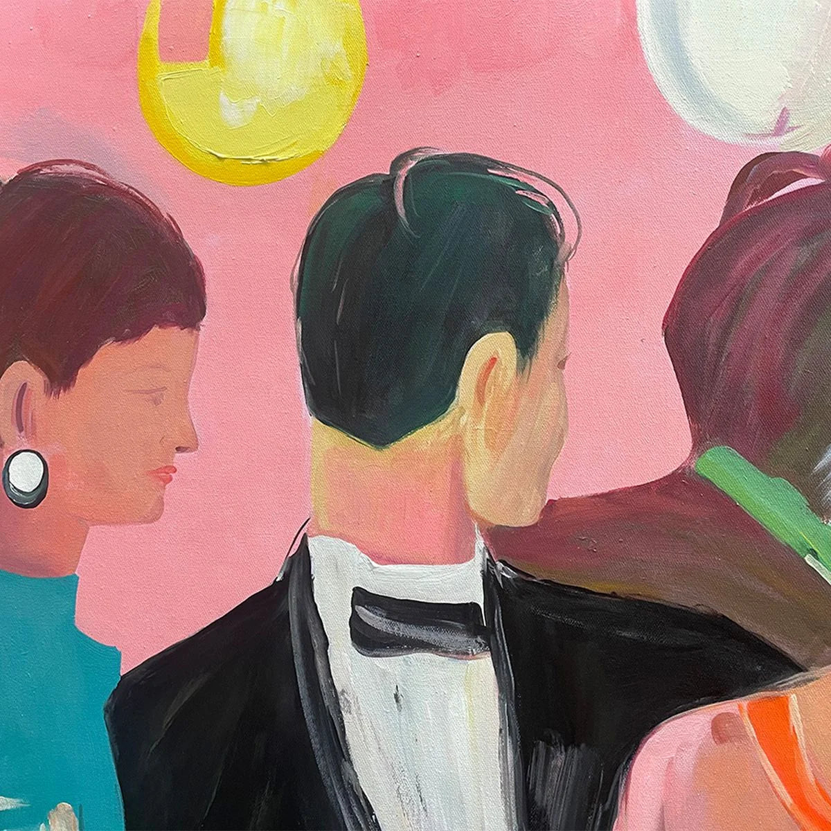 COCKTAIL HOUR: Figurative Oil Painting, Social Scene | rectangular format, hand-painted canvas edge