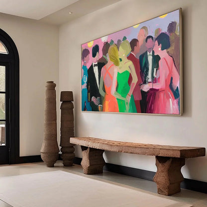 COCKTAIL HOUR: Figurative Oil Painting, Social Scene | rolled canvas, ready for custom framing