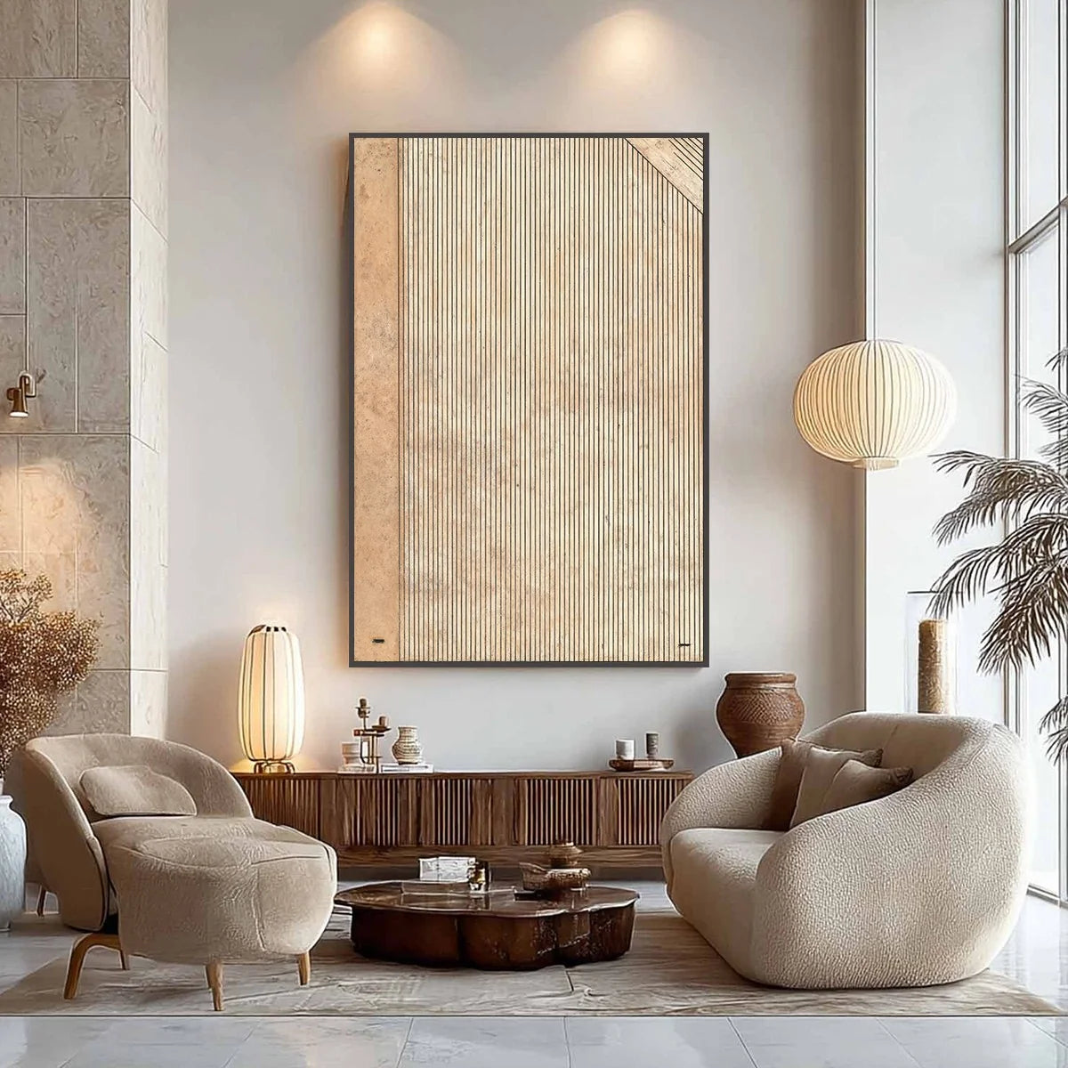 CODEX: Minimalist Architectural Line Art Painting | gold frame stretched on neutral wall