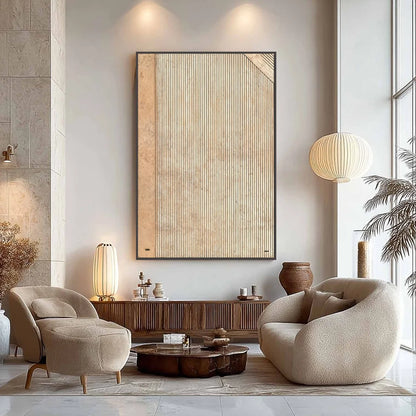 CODEX: Minimalist Architectural Line Art Painting | gold frame stretched on neutral wall