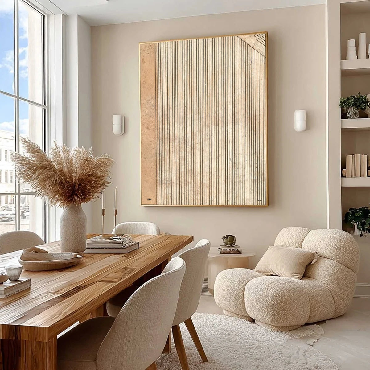 CODEX: Minimalist Architectural Line Art Painting | black frame version on white wall