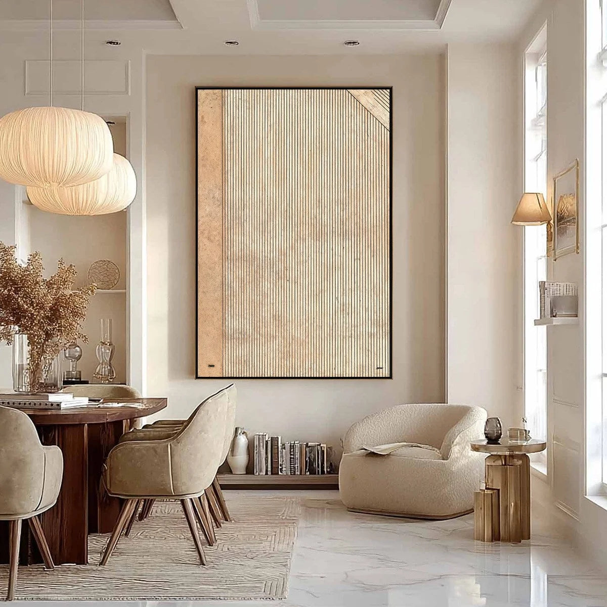 CODEX: Minimalist Architectural Line Art Painting | beige palette, original Hand-painted on premium stretched canvas using artist-grade oils; rich layered surface combines smooth gradients with tac...