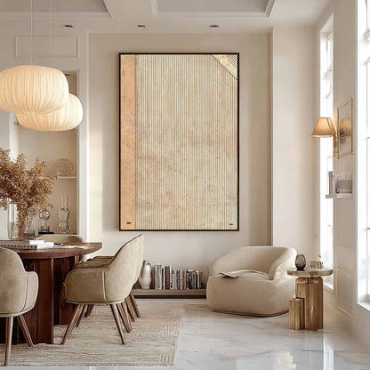 CODEX: Minimalist Architectural Line Art Painting | beige palette, original Hand-painted on premium stretched canvas using artist-grade oils; rich layered surface combines smooth gradients with tac...