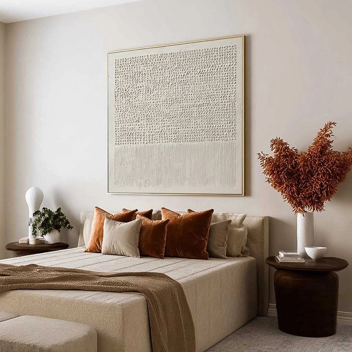 CODEX OF CALM: Large Square Textured Wabi Sabi Abstract Painting | Abstract mood, soft natural light studio shot