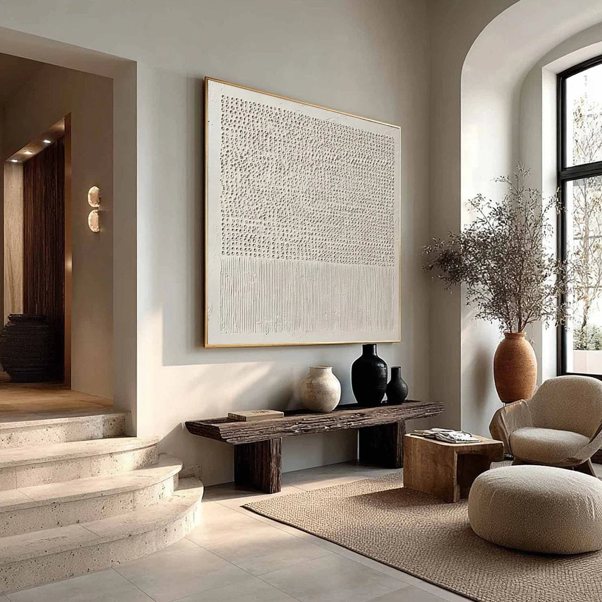 CODEX OF CALM: Large Square Textured Wabi Sabi Abstract Painting | beige palette, original Hand-painted on premium stretched canvas using artist-grade oils; rich layered surface combines smooth gra...