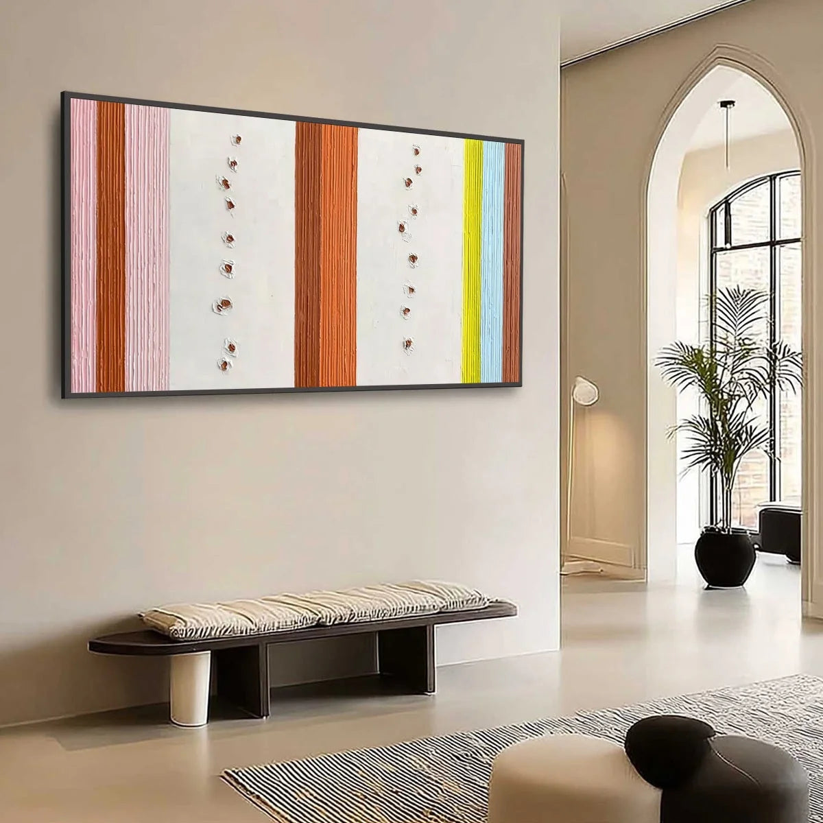 COLOR CADENCE: Textured Colorful Abstract Impasto Stripe Painting | Abstract mood, soft natural light studio shot