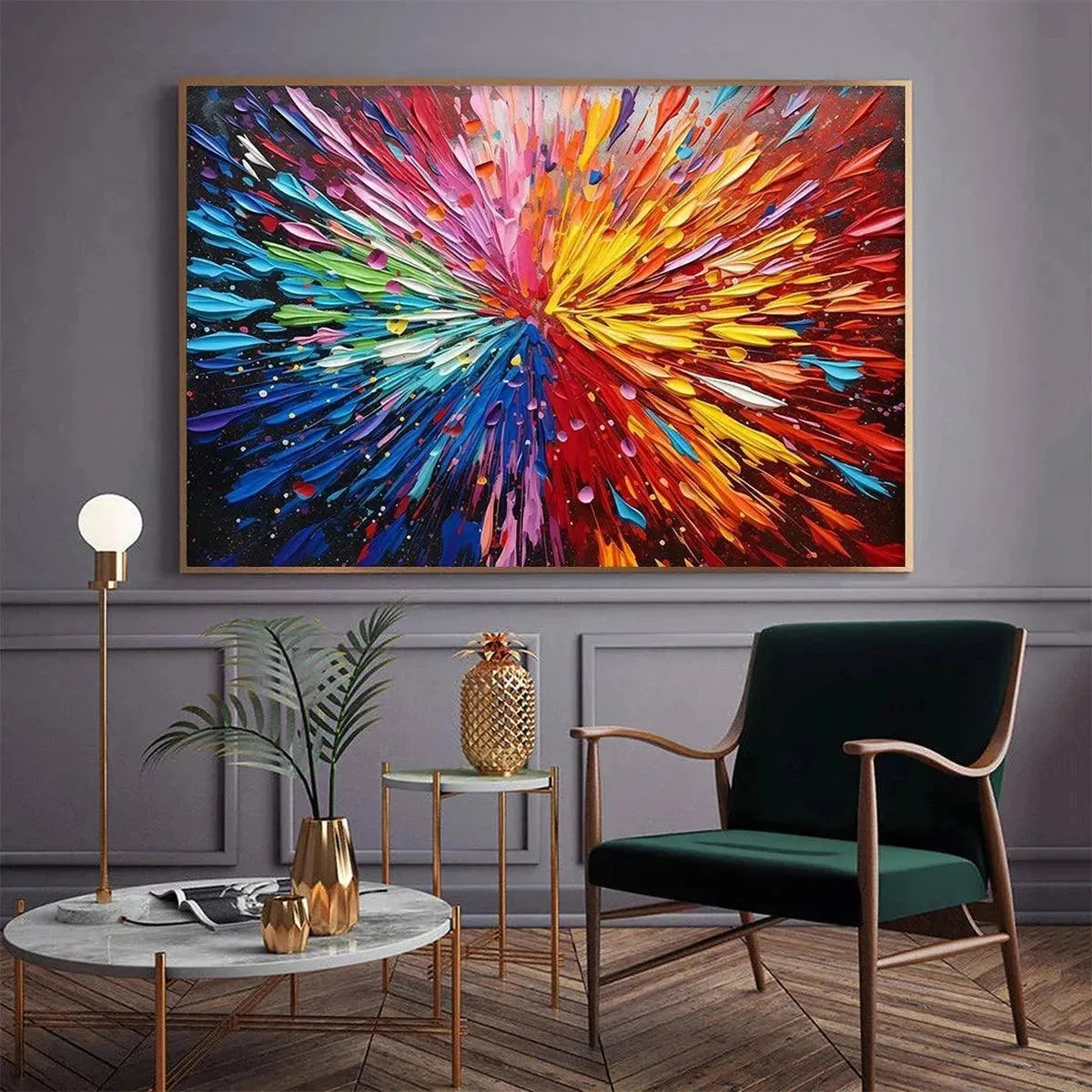 COLOR EXPLOSION: Textured Impasto Abstract Painting in Rainbow Colors | beige palette, original Hand-painted on premium stretched canvas using artist-grade oils; rich layered surface combines smoot...