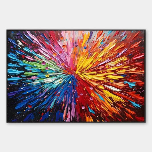 COLOR EXPLOSION: Textured Impasto Abstract Painting in Rainbow Colors | hanging in COLOR EXPLOSION: Textured Impasto Abstract Painting in Rainbow Colors featuring layered textured brushwork in refi...