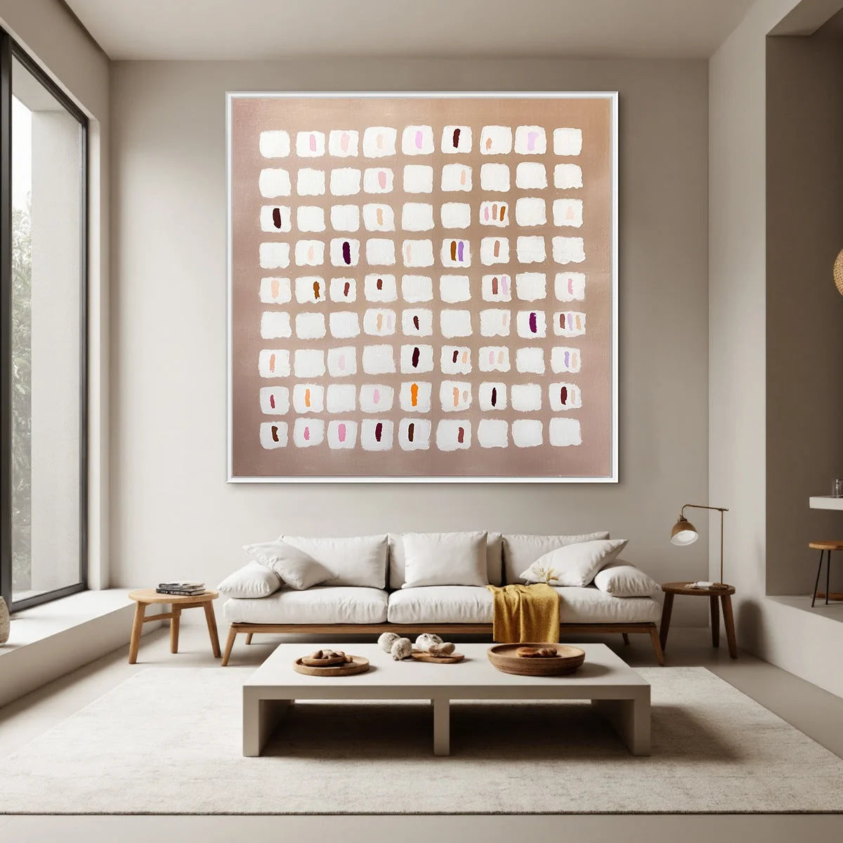 COLOR FIELD STUDY: Minimalist Abstract Oil Painting | gold frame stretched on neutral wall