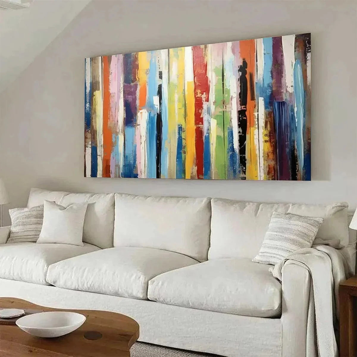 COLOR HARMONY: Abstract Painting with Colorful Vertical Stripes | Abstract closeup, raised brushwork detail