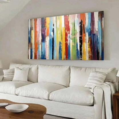 COLOR HARMONY: Abstract Painting with Colorful Vertical Stripes | Abstract closeup, raised brushwork detail