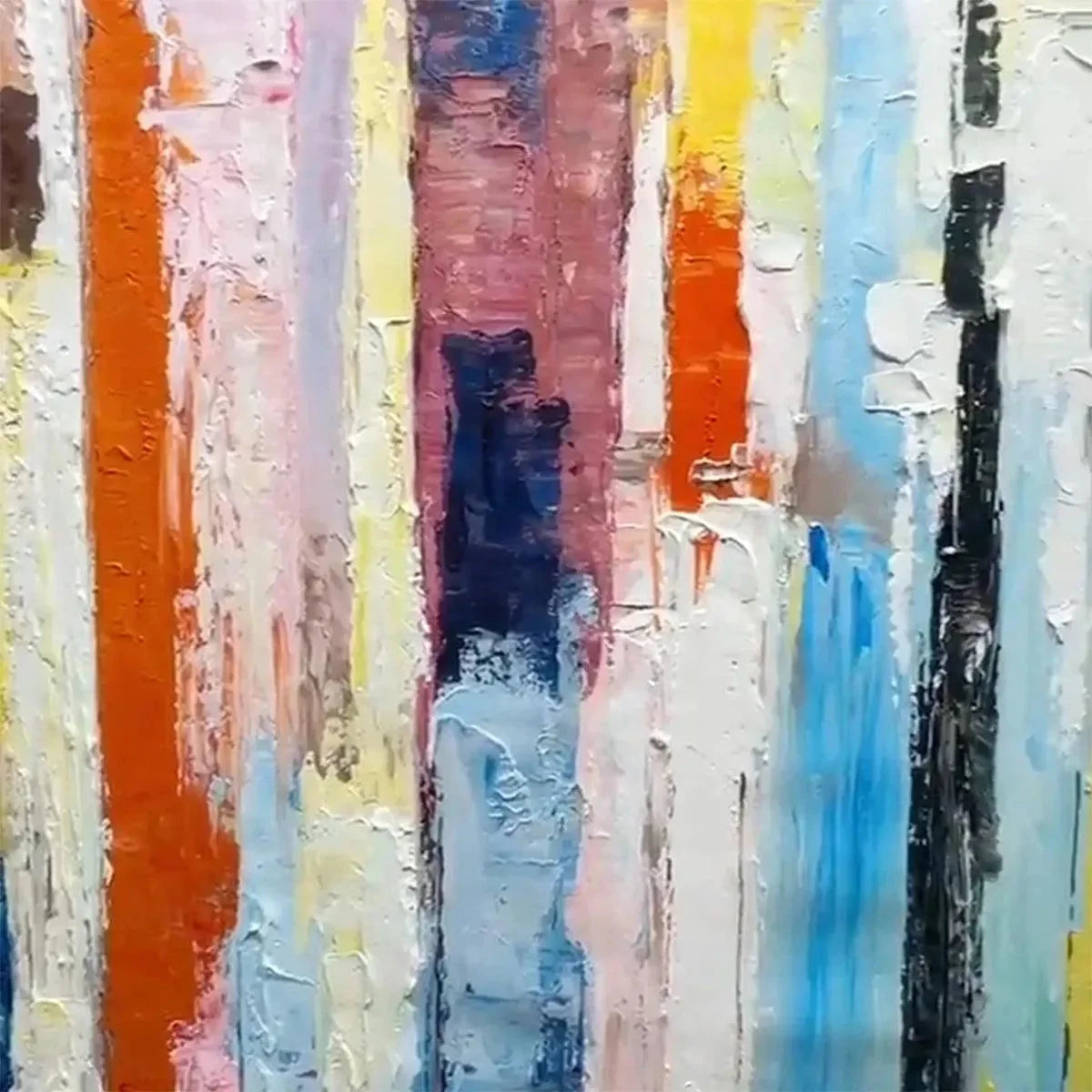 COLOR HARMONY: Abstract Painting with Colorful Vertical Stripes | rectangular format, hand-painted canvas edge