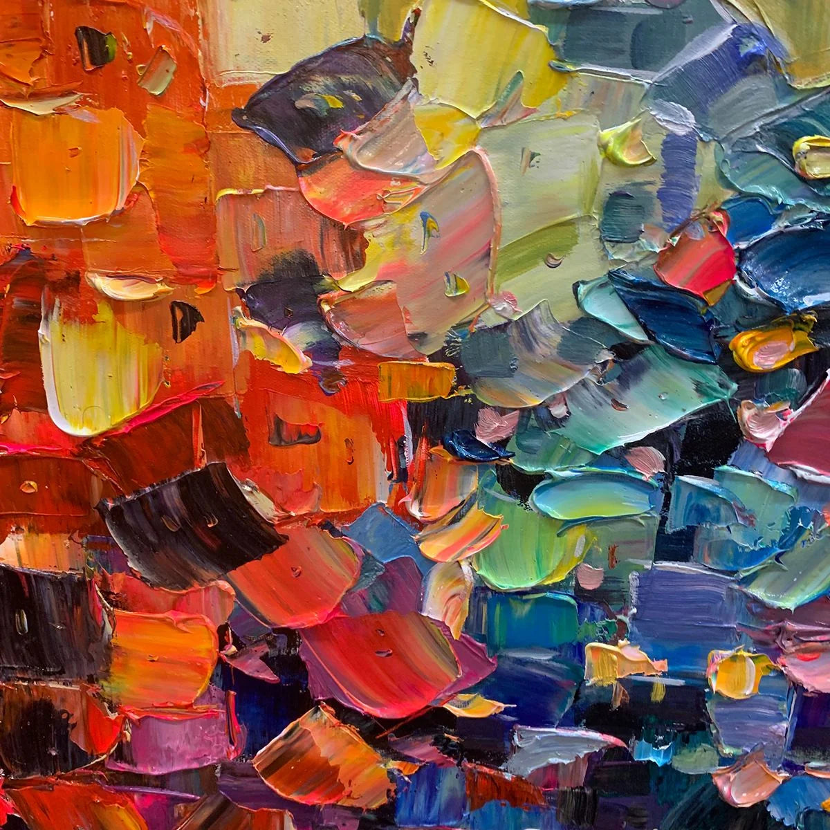 COLOR SYMPHONY: Textured Abstract Impasto Oil Painting | rectangular format, hand-painted canvas edge
