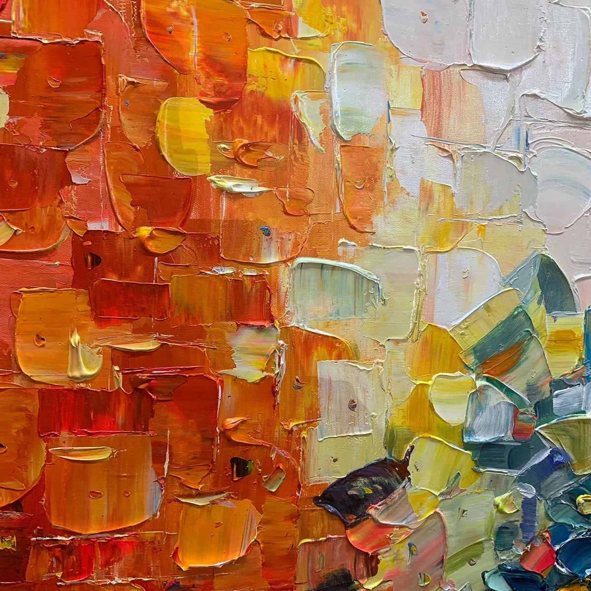 COLOR SYMPHONY: Textured Abstract Impasto Oil Painting | black frame version on white wall