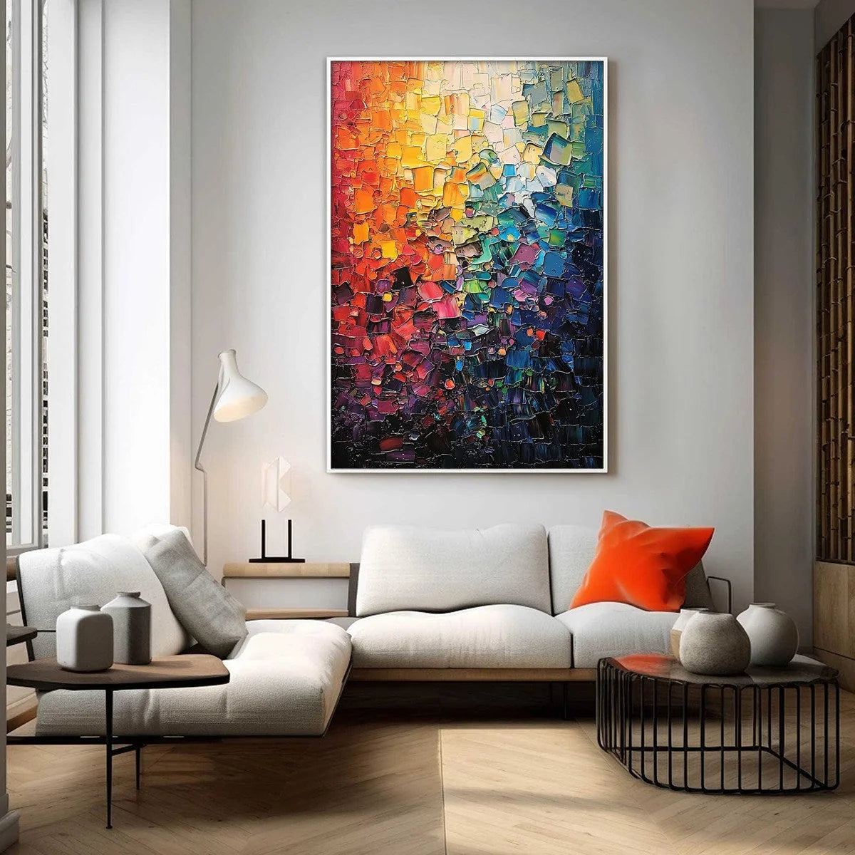COLOR SYMPHONY: Textured Abstract Impasto Oil Painting | Abstract mood, soft natural light studio shot